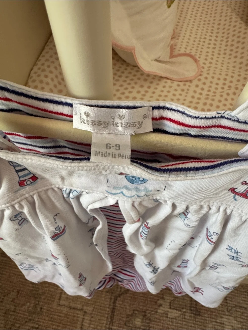 Kissy Kissy Nautical Baby Romper with Anchor & Lighthouse Print - White/Red/Blue